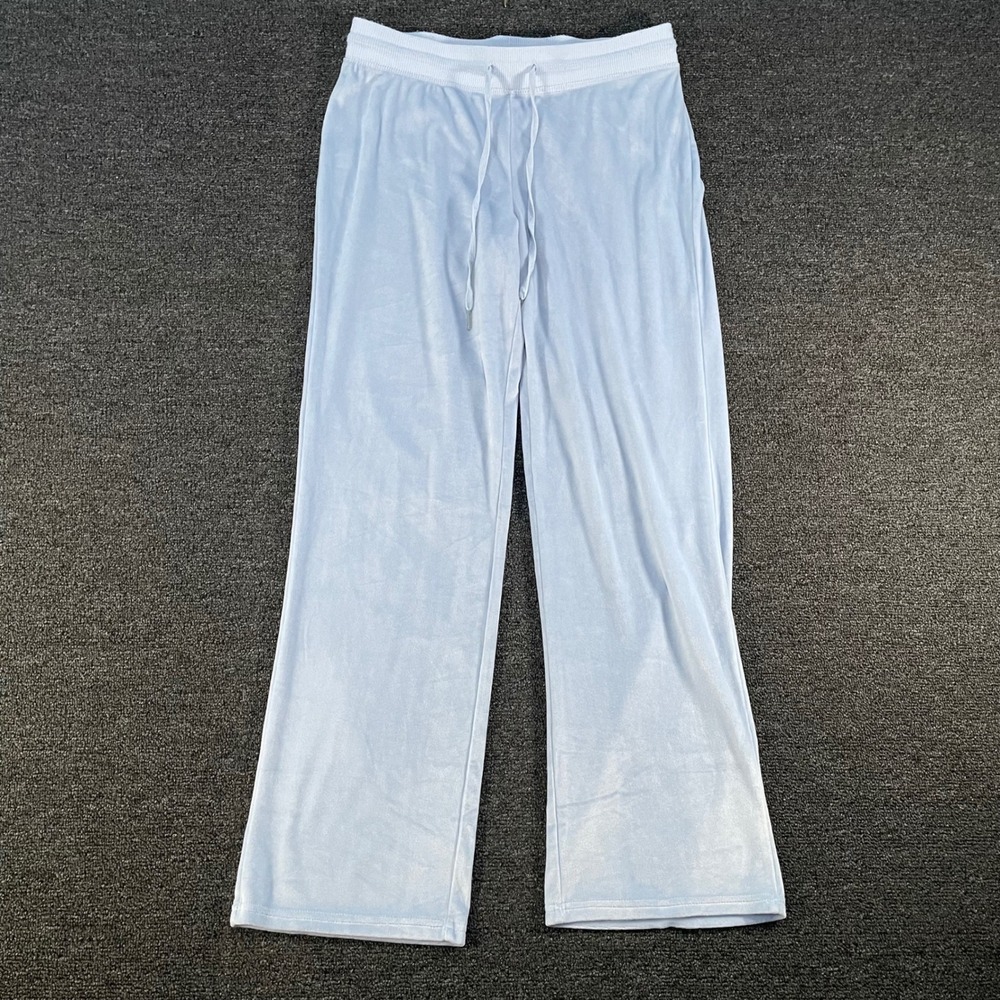 Juicy Couture Velour Pants Womens Medium Blue Good Rhinestone Y2K Wide Leg 8086